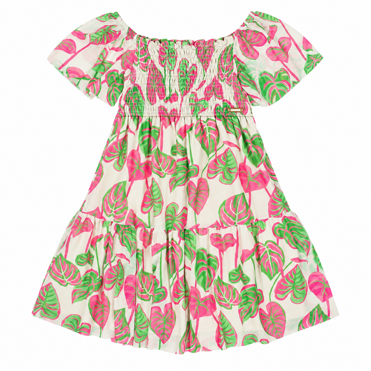 Vestido multicolor verde hojas floreado niña Quimby 34548-SB0515