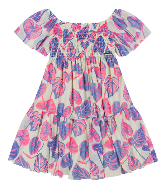 Vestido multicolor morado hojas floreado niña Quimby 34548-SB0516