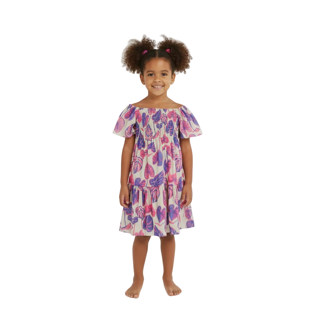 Vestido multicolor morado hojas floreado niña Quimby 34548-SB0516