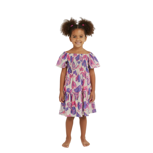 Vestido multicolor morado hojas floreado niña Quimby 34548-SB0516