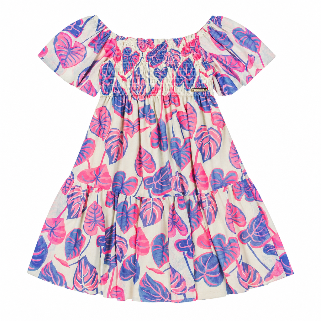 Vestido multicolor morado hojas floreado niña Quimby 34548-SB0516