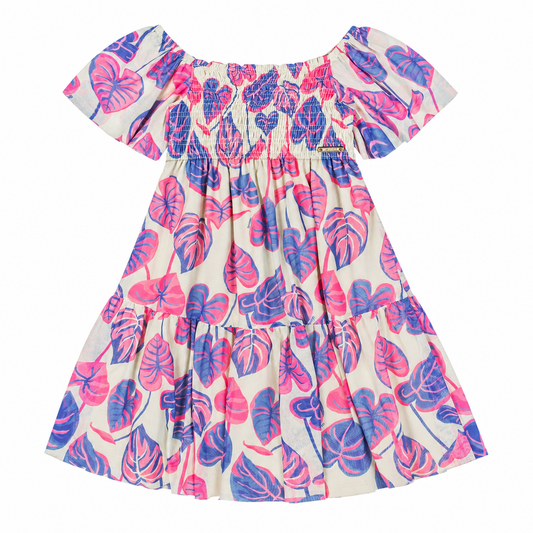 Vestido multicolor morado hojas floreado niña Quimby 34548-SB0516