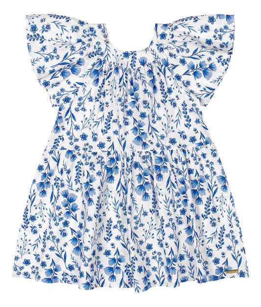 Vestido azul flores revuelos niña Quimby 34551-153919