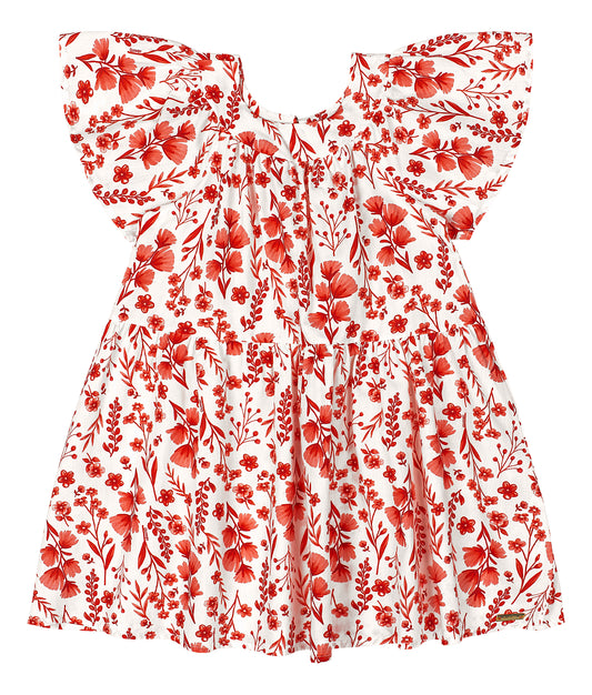 Vestido rojo flores revuelos niña Quimby 34551-191763