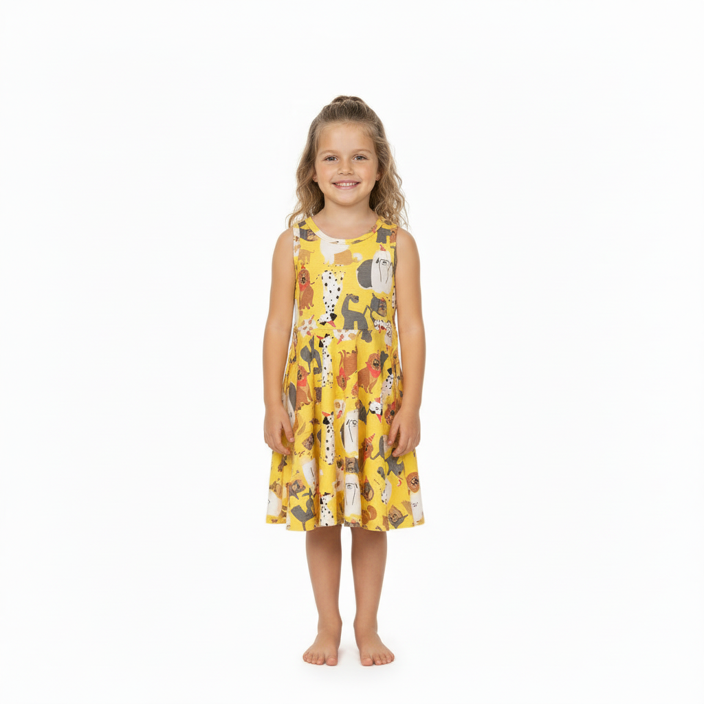 Vestido amarillo perritos niña Quimby 34553-AB2366 promo 3x1000
