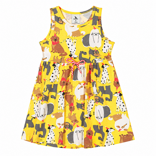 Vestido amarillo perritos niña Quimby 34553-AB2366 promo 3x1000