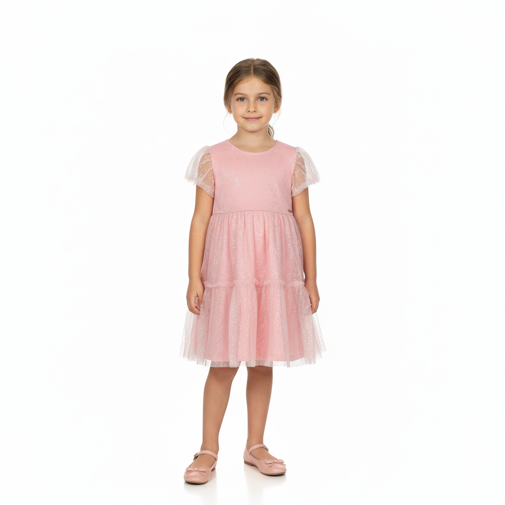 Vestido rosado gala glitter niña Quimby 34564-131906