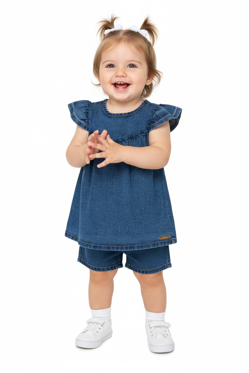 Set conjunto azul jeans bebe niña Quimby 34569-164118