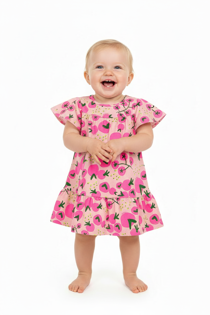 Vestido rosado bebe niña fresas Quimby 34574-BOL195