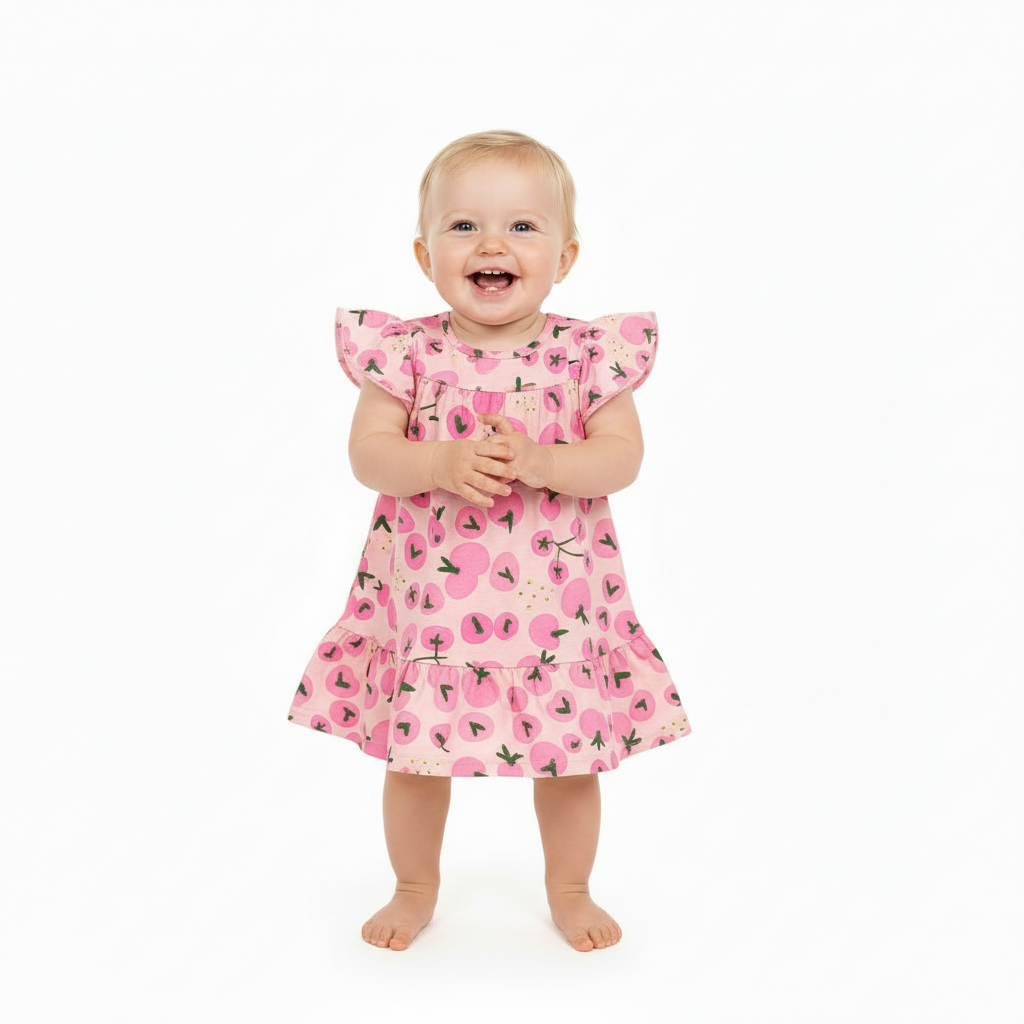 Vestido rosado bebe niña fresas Quimby 34574-BOL195