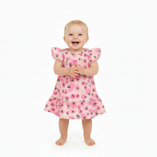 Vestido rosado bebe niña fresas Quimby 34574-BOL195