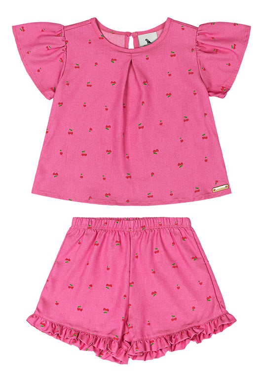 Set conjunto rosado blonda bebe niña Quimby 34575-BOL201