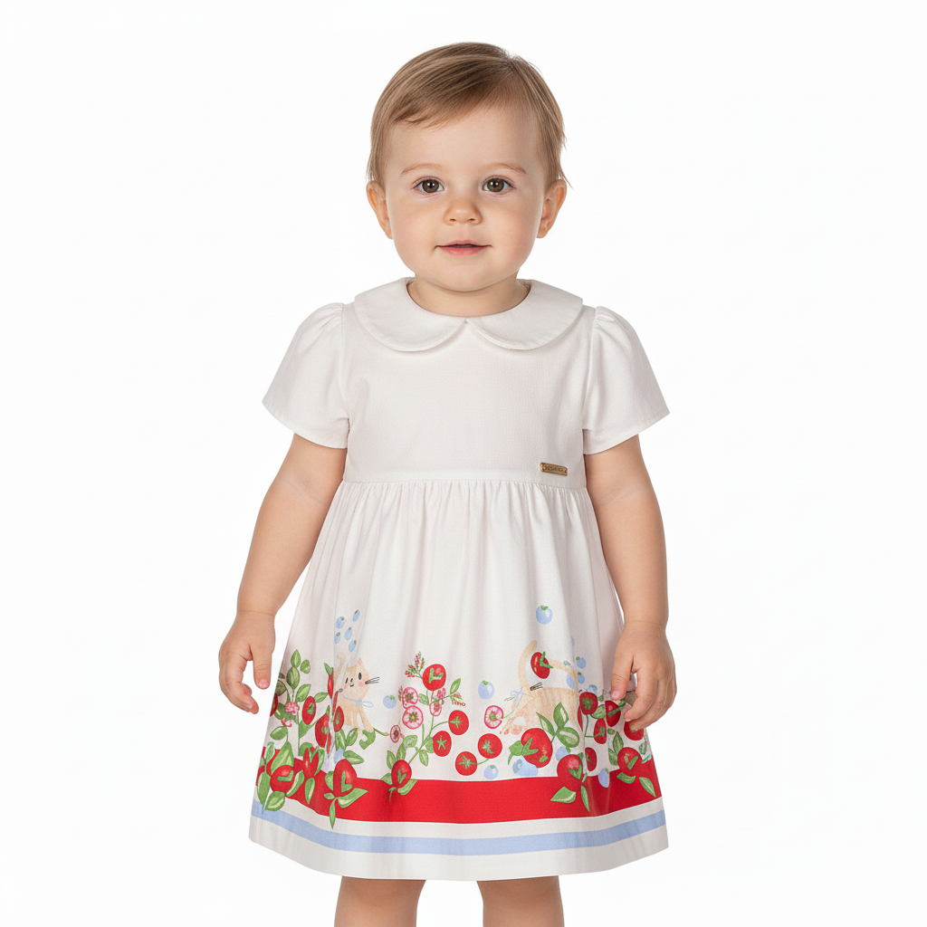 Vestido blanco flores bebe niña Quimby 34579-000106