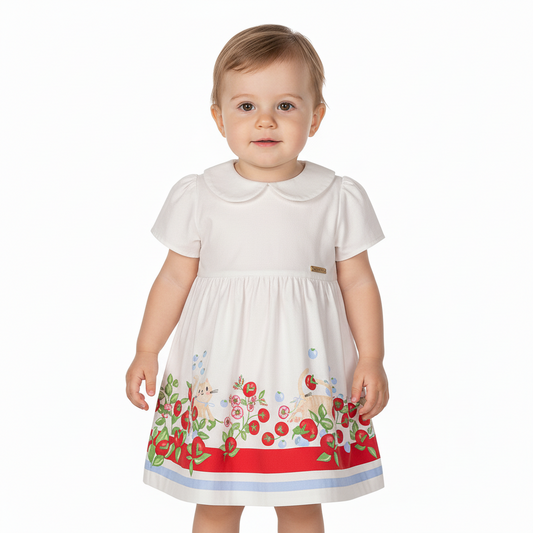 Vestido blanco flores bebe niña Quimby 34579-000106