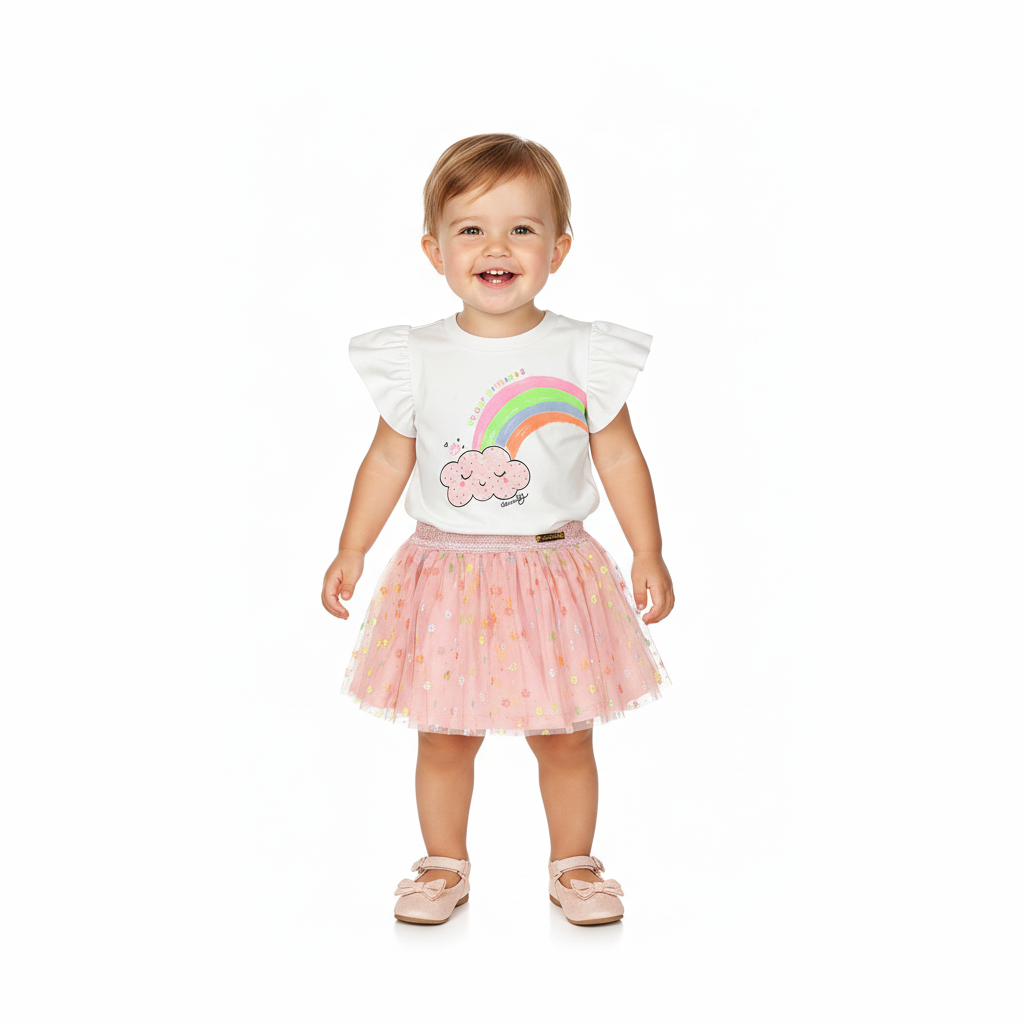 Set conjunto arcoiris tutu blanco rosado niña Quimby 34582-000106