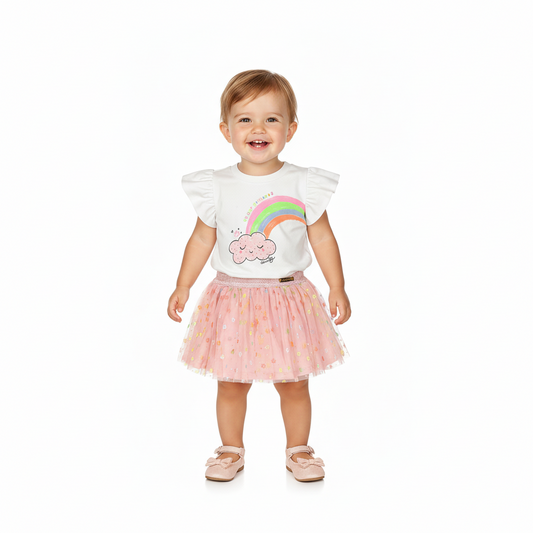 Set conjunto arcoiris tutu blanco rosado niña Quimby 34582-000106