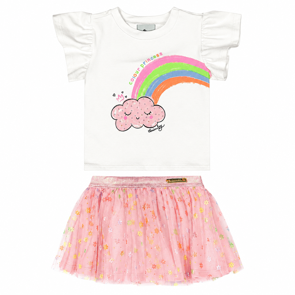 Set conjunto arcoiris tutu blanco rosado niña Quimby 34582-000106