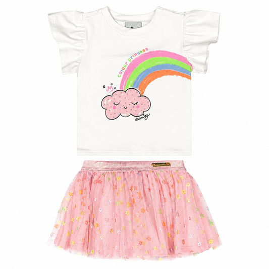Set conjunto arcoiris tutu blanco rosado niña Quimby 34582-000106