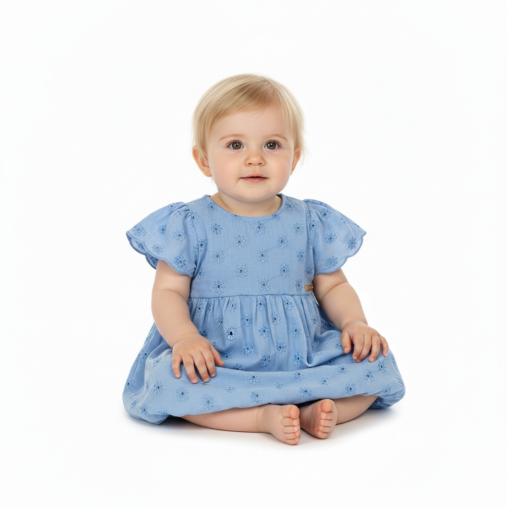 Vestido azul revuelos blonda bebe niña Quimby 34584-144124