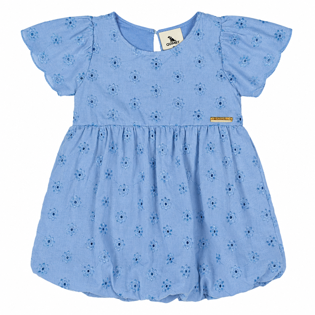 Vestido azul celeste blonda revuelos blonda bebe niña Quimby 34584-144124