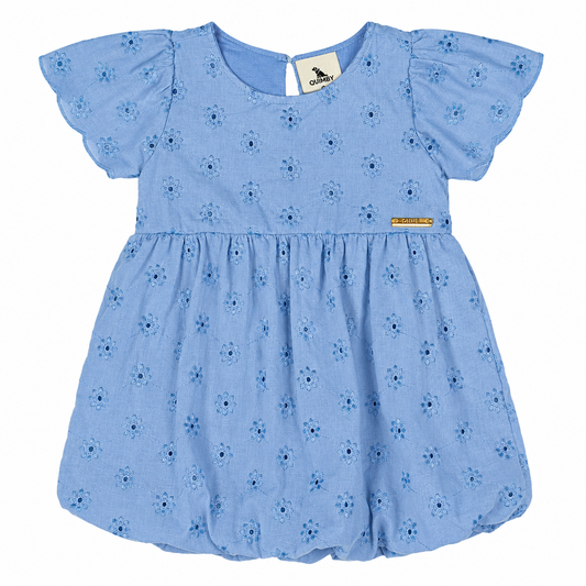 Vestido azul celeste blonda revuelos blonda bebe niña Quimby 34584-144124