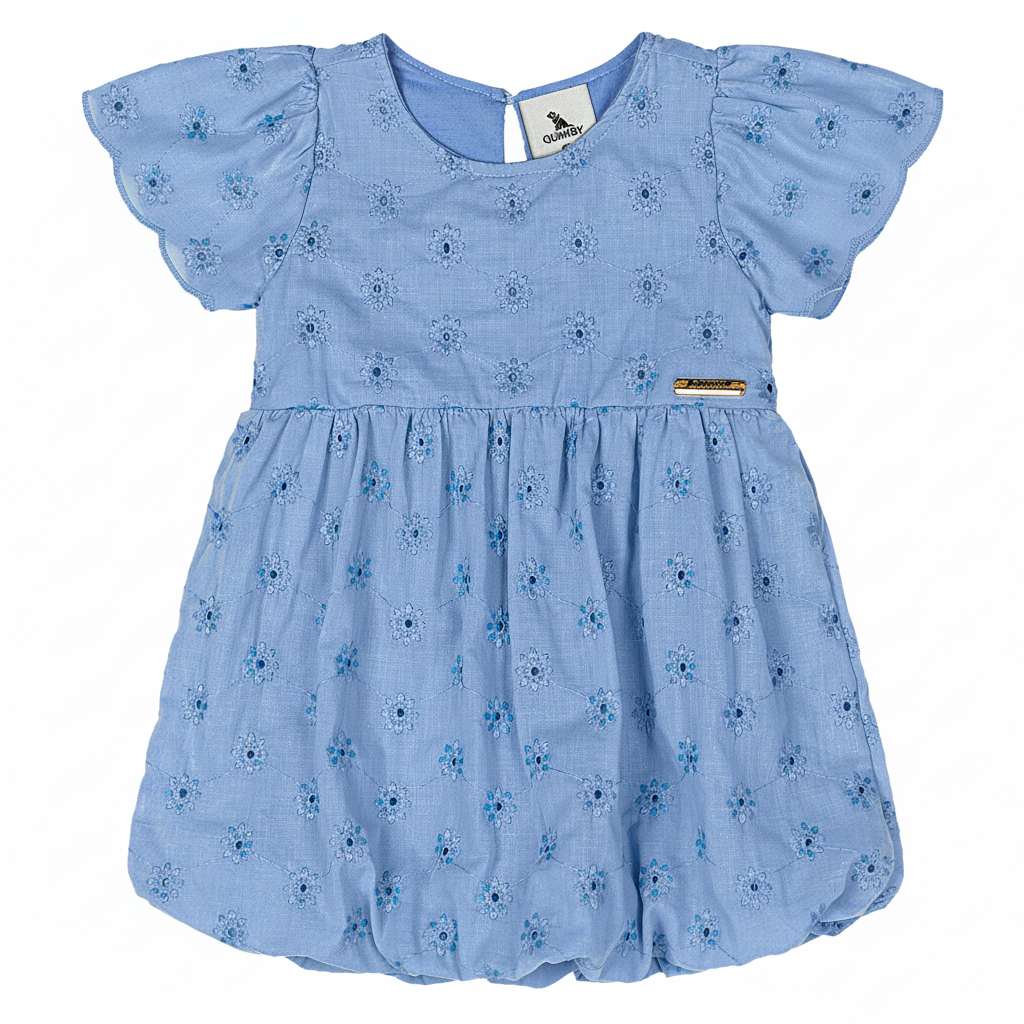 Vestido azul celeste blonda revuelos blonda bebe niña Quimby 34584-144124