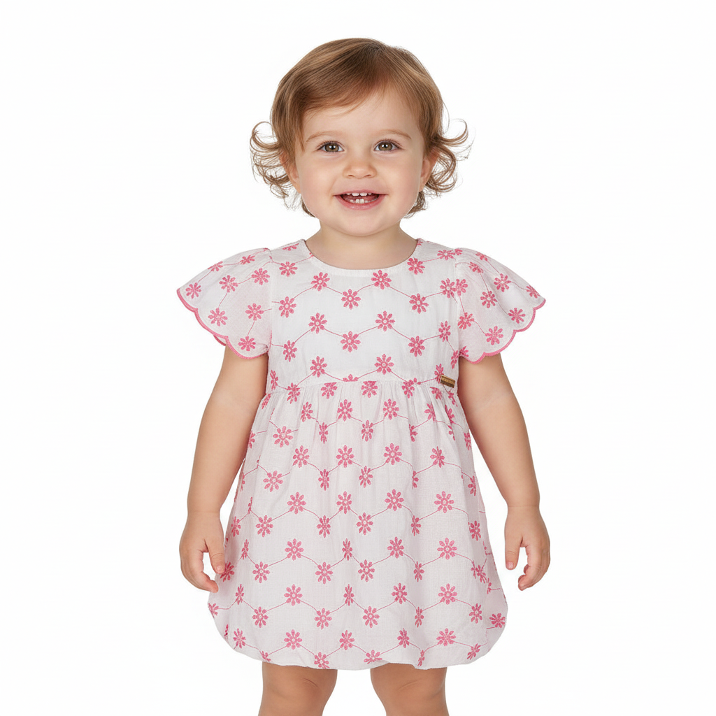 Vestido rosado revuelos blonda bebe niña Quimby 34584-152216
