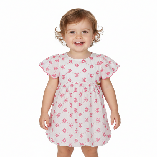 Vestido rosado revuelos blonda bebe niña Quimby 34584-152216