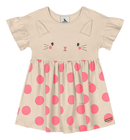 Vestido beige  gato  bebe niña Quimby 34586-000271