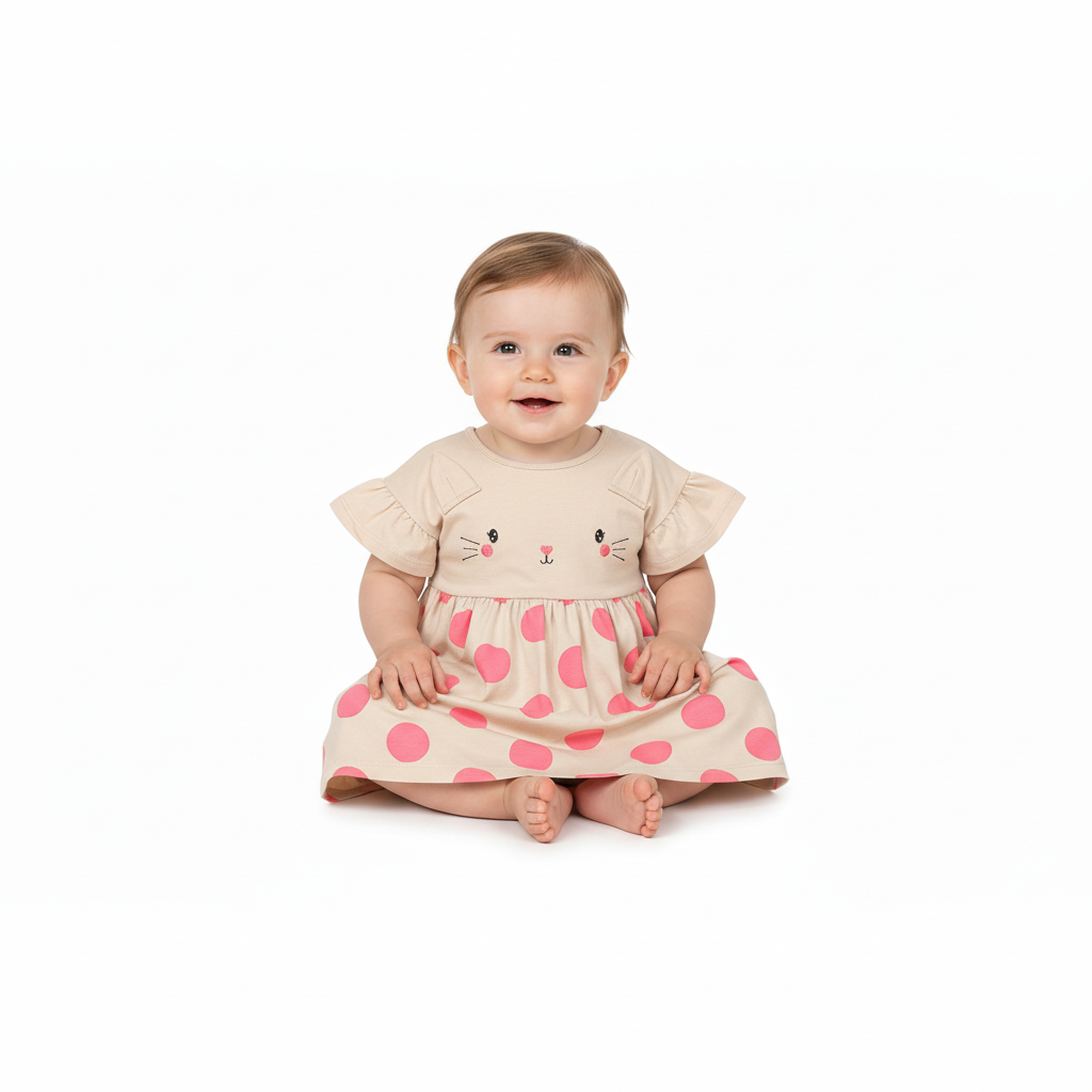 Vestido beige  gato  bebe niña Quimby 34586-000271