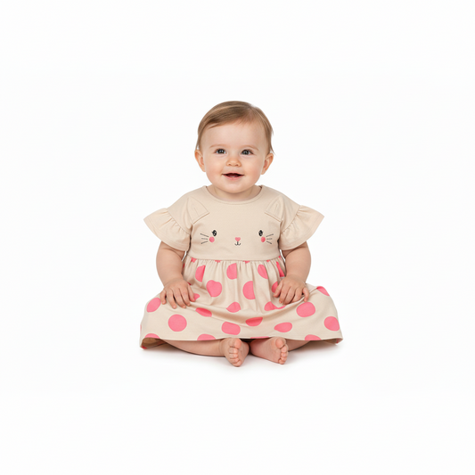 Vestido beige  gato  bebe niña Quimby 34586-000271