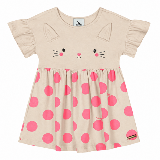 Vestido beige  gato  bebe niña Quimby 34586-000271