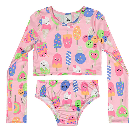 Set traje de baño 2 piezas helado rosado   Quimby niña 34602-SB0517