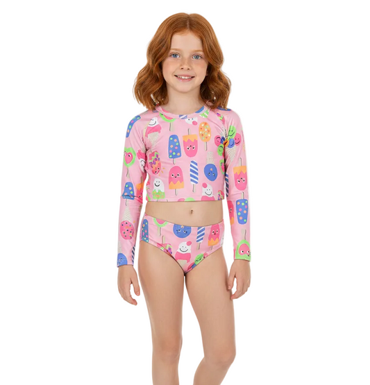 Set traje de baño 2 piezas helado rosado   Quimby niña 34602-SB0517