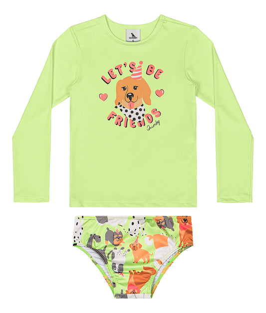 Set traje de baño 2 piezas perrito verde Quimby niña 34603-130220