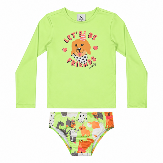 Set traje de baño 2 piezas perrito verde Quimby niña 34603-130220