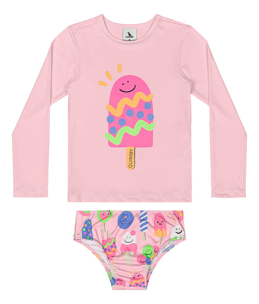 Set traje de baño 2 piezas helado niña rosado Quimby  34603-131906