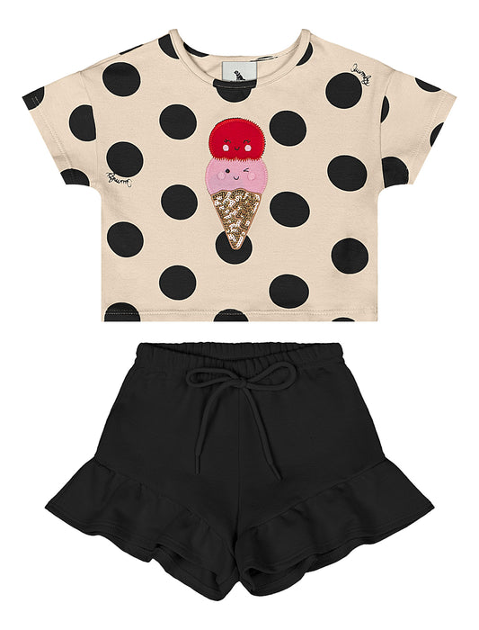 Set conjunto helado beige negro niña Quimby 34616-BOL203