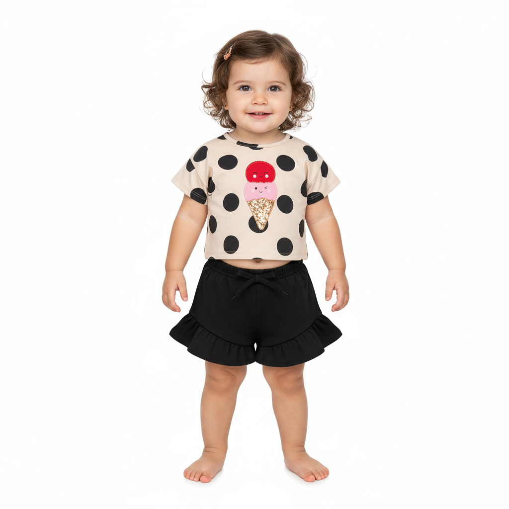 Set conjunto helado ice cream beige negro niña Quimby 34616-BOL203