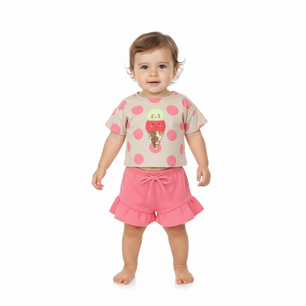 Set conjunto helado ice cream rosado bebe niña Quimby 34616-BOL204