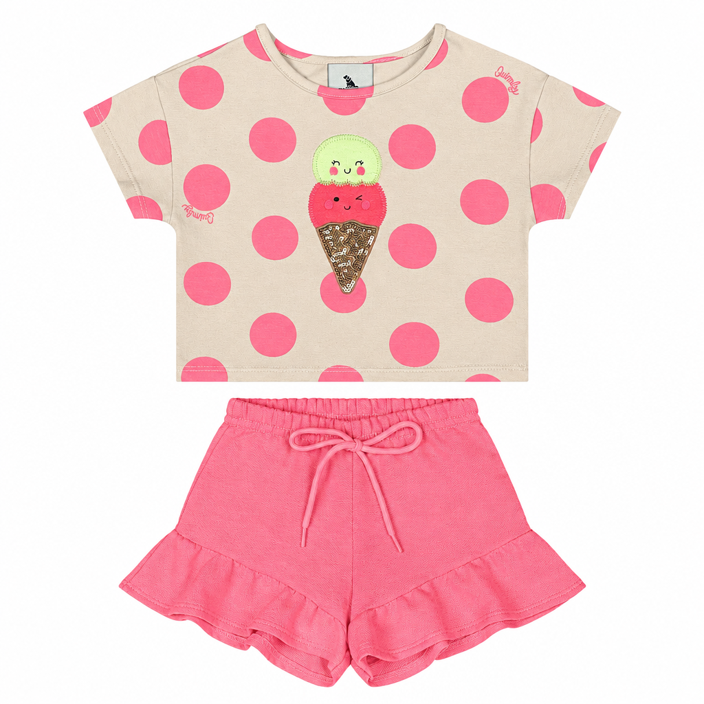 Set conjunto helado ice cream rosado bebe niña Quimby 34616-BOL204