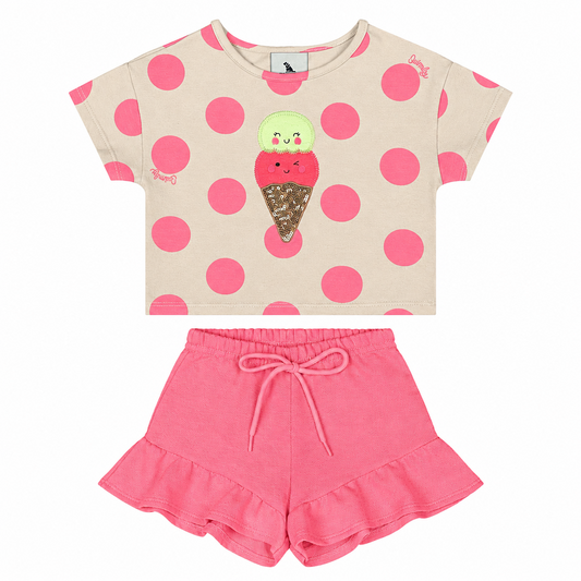 Set conjunto helado ice cream rosado bebe niña Quimby 34616-BOL204
