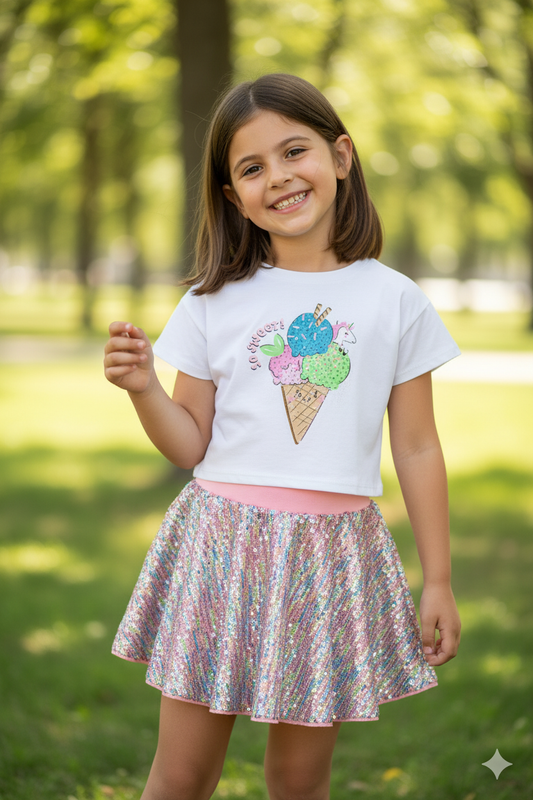 Set conjunto camisa helado tutu falda multicolor niña Quimby 34655-000101