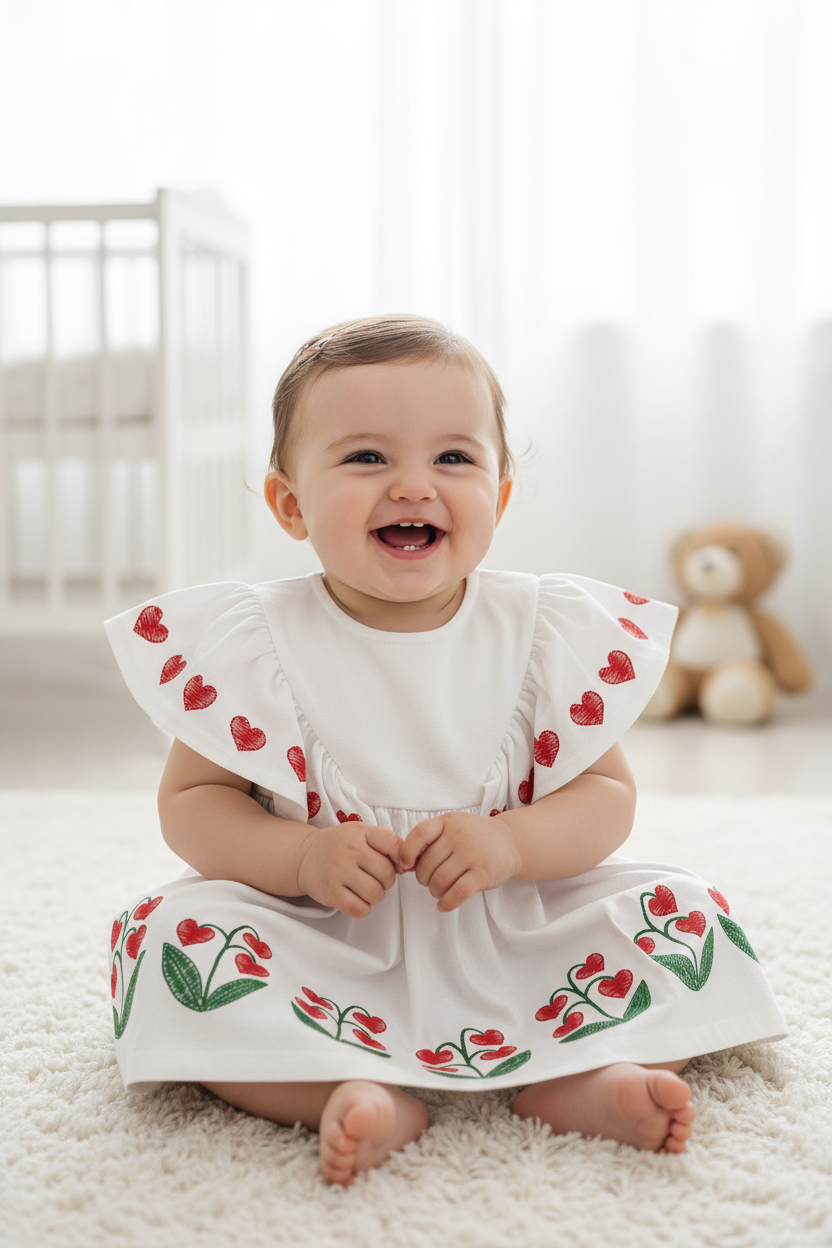 Vestido blanco floreado bebe niña tulipanes Quimby 34665-000106