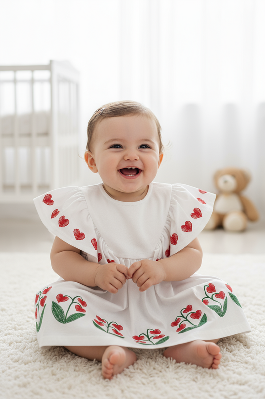 Vestido blanco floreado bebe niña tulipanes Quimby 34665-000106