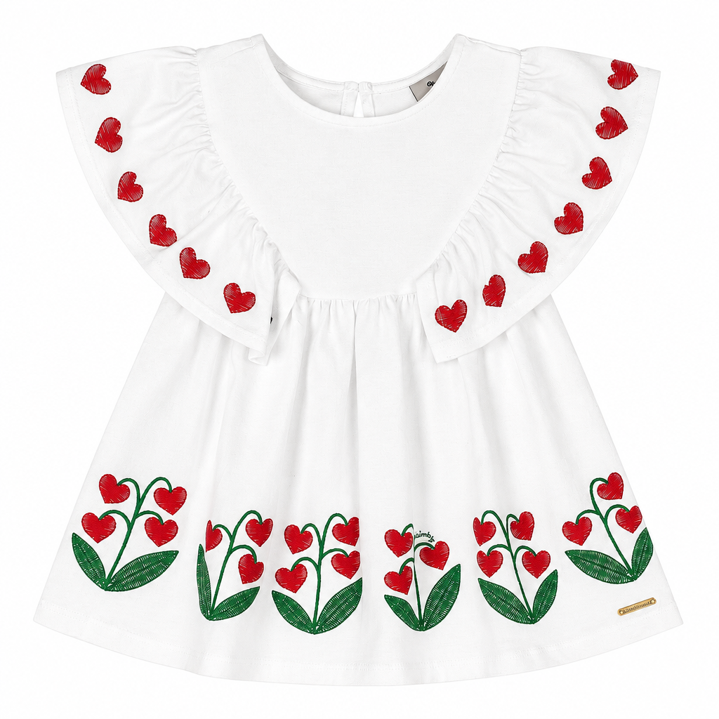 Vestido blanco floreado bebe niña tulipanes Quimby 34665-000106