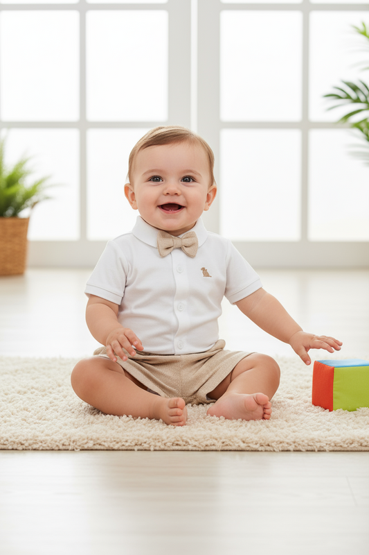 Set conjunto formal blanco beige bebe niño Quimby 34700-000106