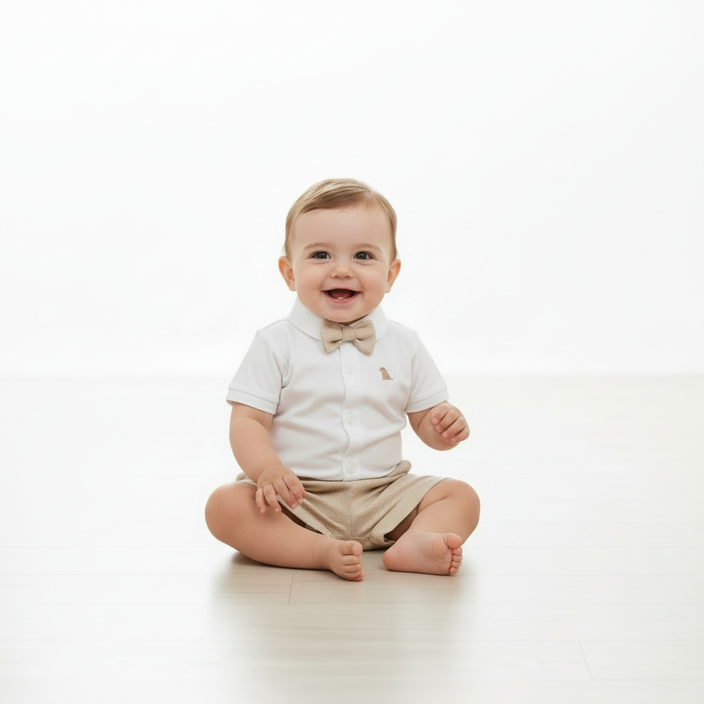 Set conjunto formal blanco beige bebe niño Quimby 34700-000106