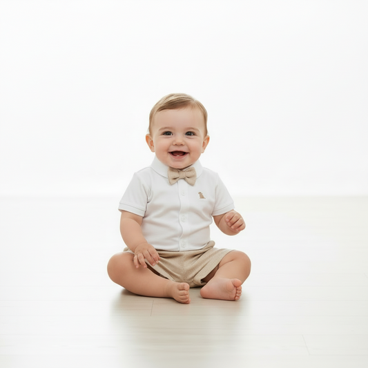Set conjunto formal blanco beige bebe niño Quimby 34700-000106