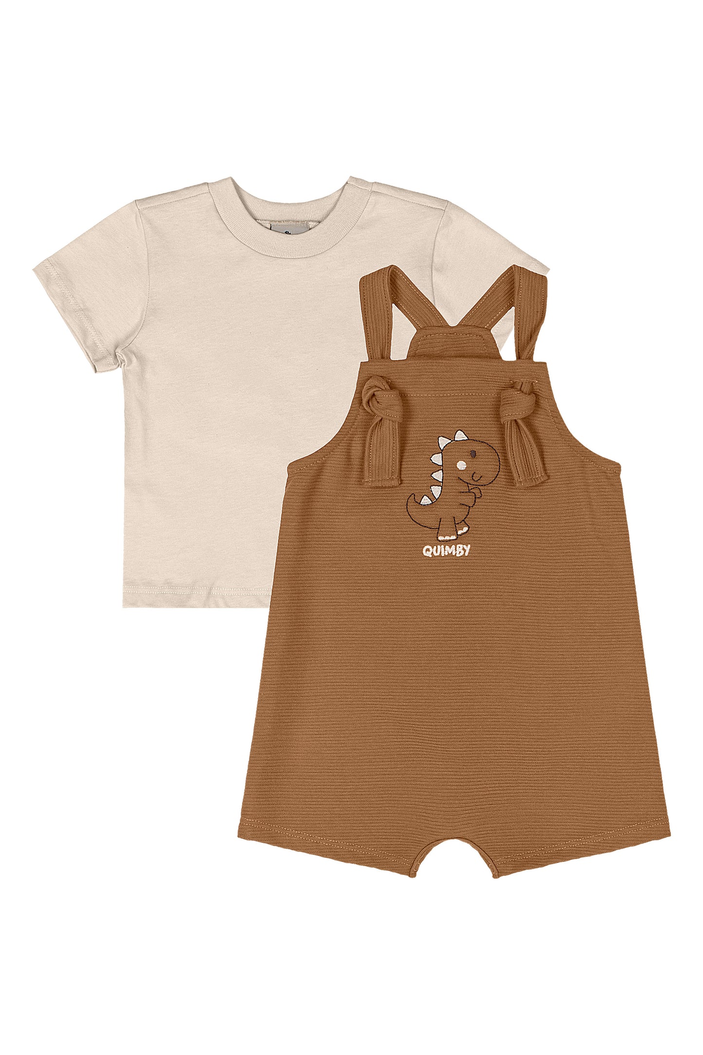 Set conjunto overall bebe niño camisa beige enterizo café Quimby 34704-120304